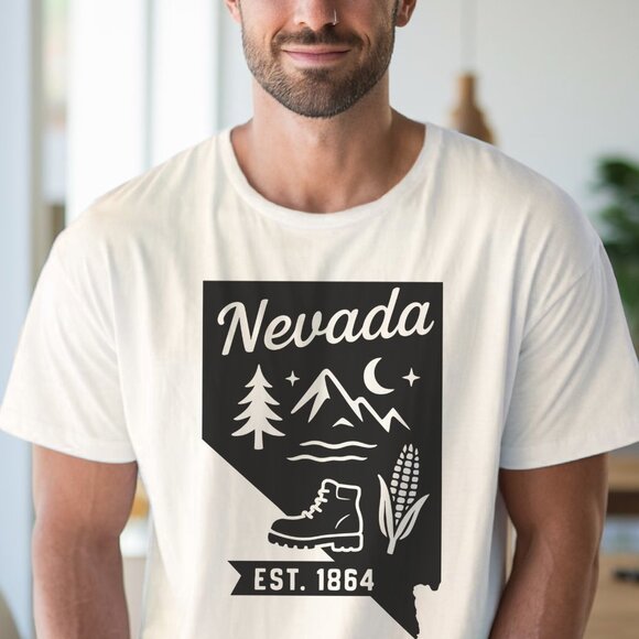 Nevada Est 1864 Hiking Boot Mountains Moon Nature Graphic Corn Tee Shirt - Picture 4 of 6